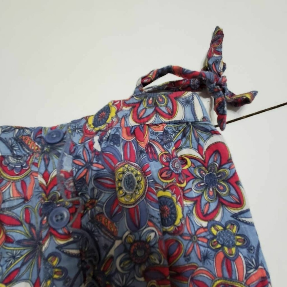 Old Navy Girls Romper Blue Red Floral Tie Front Sleeveless Knot Buttons XS - Picture 6 of 12